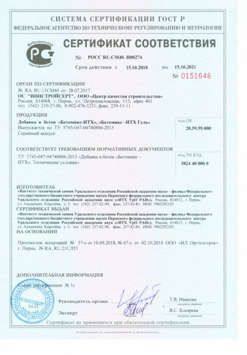 Сертификат Бетомикс-ИТХ