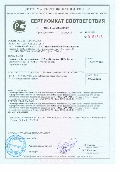 Сертификат Бетомикс-ИТХ