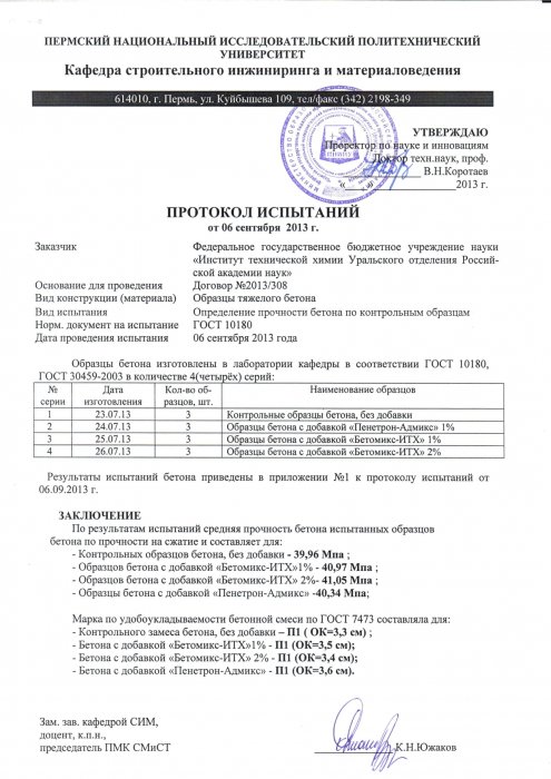 Протокол испытаний. Прочность B30